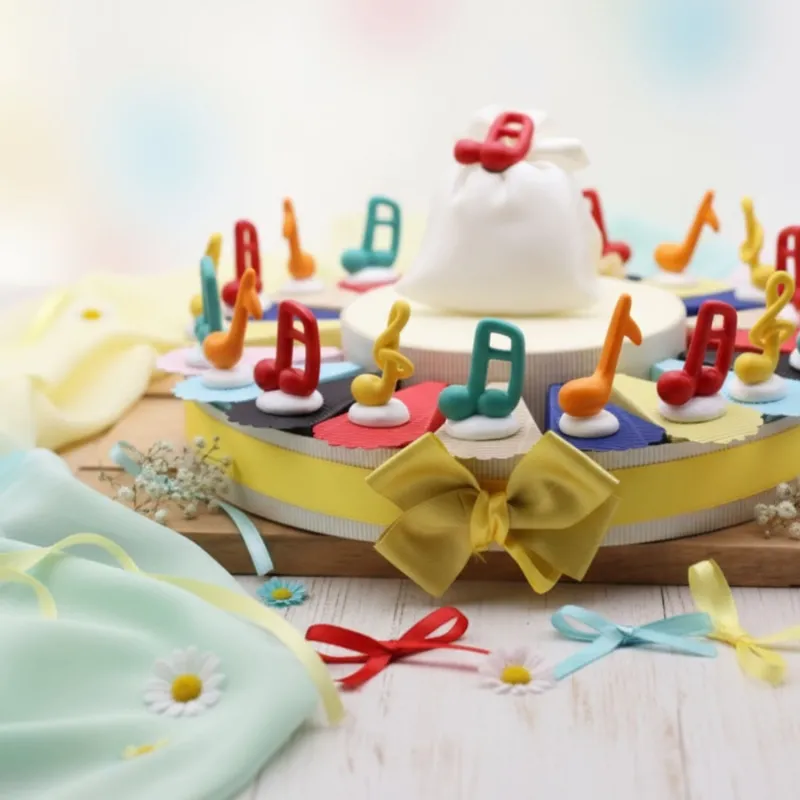 Torta Bomboniera Note Musicali colorate Statuina