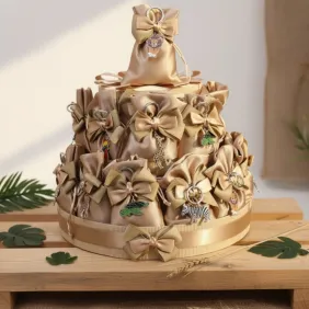 Bomboniere Torta 25 Sacchetti Compleanno Portachiavi Animali della Savana