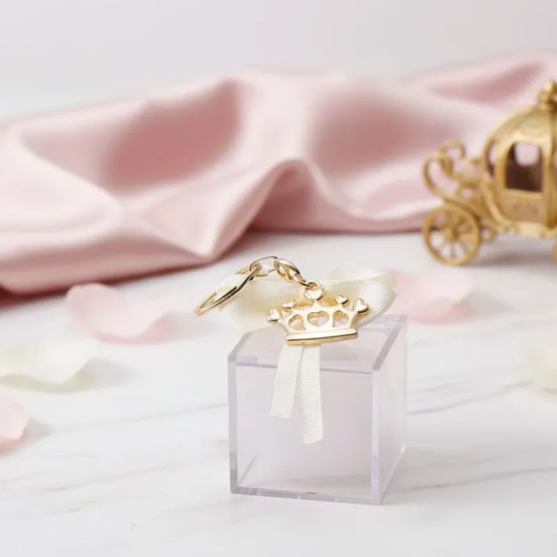 Portachiave Corona Compleanno Gold con Confettata e Plexiglass