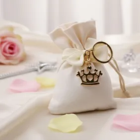 Bomboniere Portachiave Corona Compleanno Gold con Confettata e Sacchetto