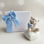 Portagioie Cuore con Orsetto in Ceramica – Bomboniera confezionata con Confetti e Bigliettino