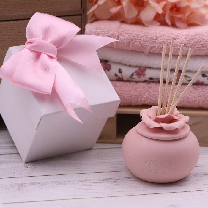 Profumatore Cipria con rosa - Bomboniere Battesimo