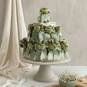 Bomboniera promessa Sacchetto Verde Salvia con Fiore – Stile Elegante e Naturale