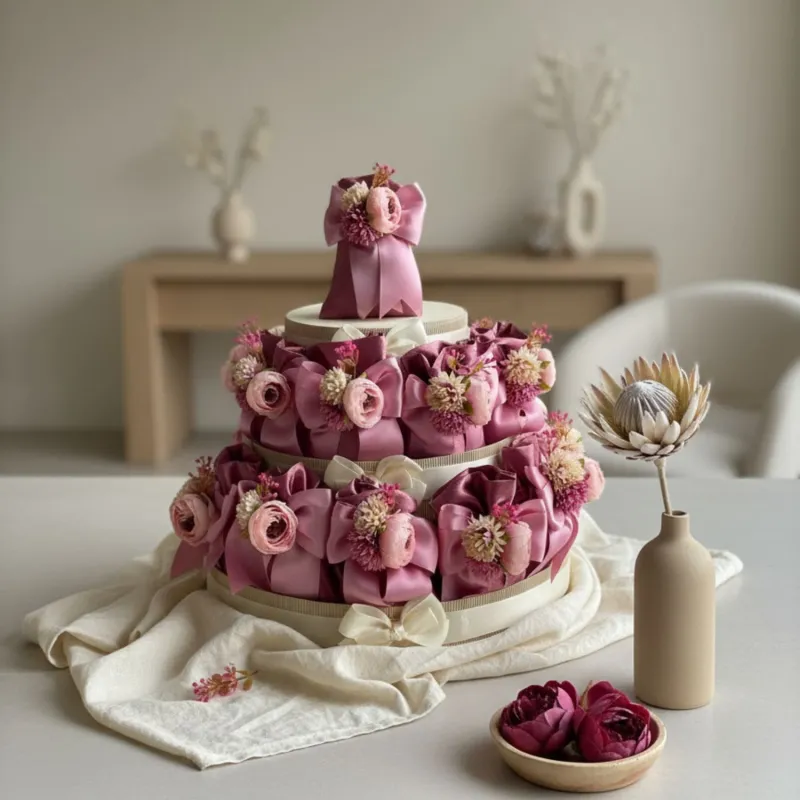 Bomboniera Sacchetto Rosa Malva con Fiore