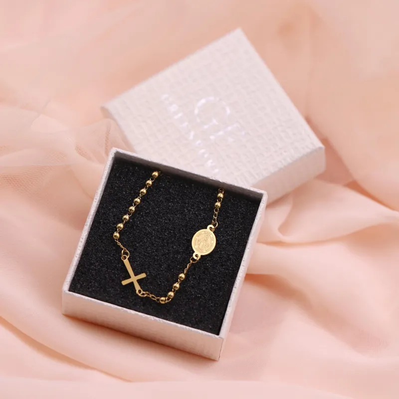 Bomboniera rosario oro con croce – bracciale religioso
