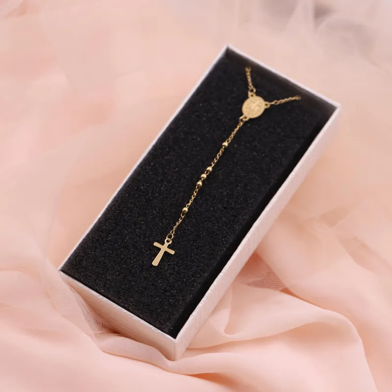 Bomboniera collana rosario oro – croce e medaglietta