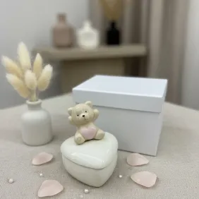 Bomboniera portagioie cuore con orsetto rosa – confezione elegante da cerimonia