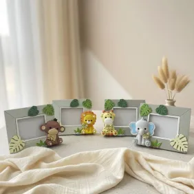 Portafoto mini Animaletti Safari con Papillon Oro confezionato in scatola da cerimonia