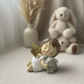 Tris Statuine Angioletti Con Orsetto e Alette Dorate