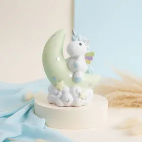 Salvadanaio Unicorno Moon in resina - bomboniera battesimo bimbo