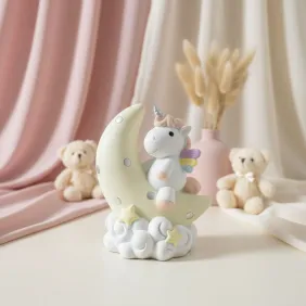 Salvadanaio Unicorno Moon bimba in resina - bomboniera battesimo confezionata