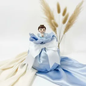 Bomboniera Battesimo Bimbo Cherubino Raso Celeste