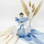 Bomboniera Battesimo Bimbo Cherubino Raso Celeste