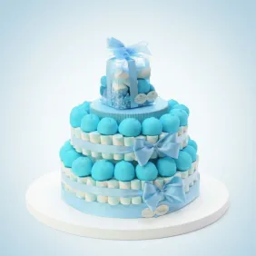Torta Marshmallow Nascita Battesimo Caramelle per Bimbo 2 piani