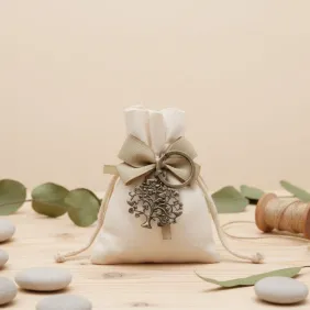 Portachiave Albero della Vita Cuori Bronze su Sacchetto Confettata