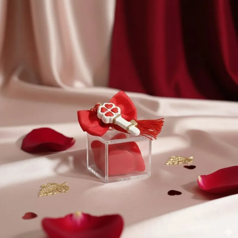 Chiave Quadrifoglio con Nappina Bomboniere Con Confetti Plexiglass