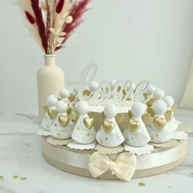 Torta Bomboniere Angeli Resina Panna Oro Love Battesimo
