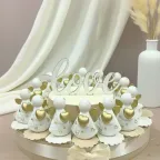 Torta Bomboniere Angioletti Panna e Oro con Cuore - Battesimo & Comunione