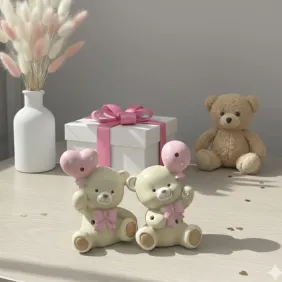 Orsetto con Palloncini e Fiocco Rosa