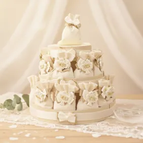 Bomboniera Matrimonio Albero della Vita Fedi intrecciate Calamite Torta 25 Sacchetti