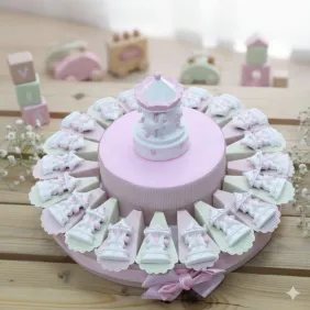 Carillon Rosa Bimba Torta Bomboniere  Magnete bomboniere nascita e battesimo