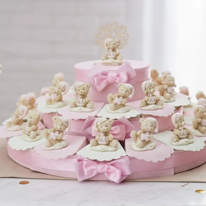 Torta Bomboniere Baby Shower Nascita Bimba con Statuina Orsettina NinnaNanna