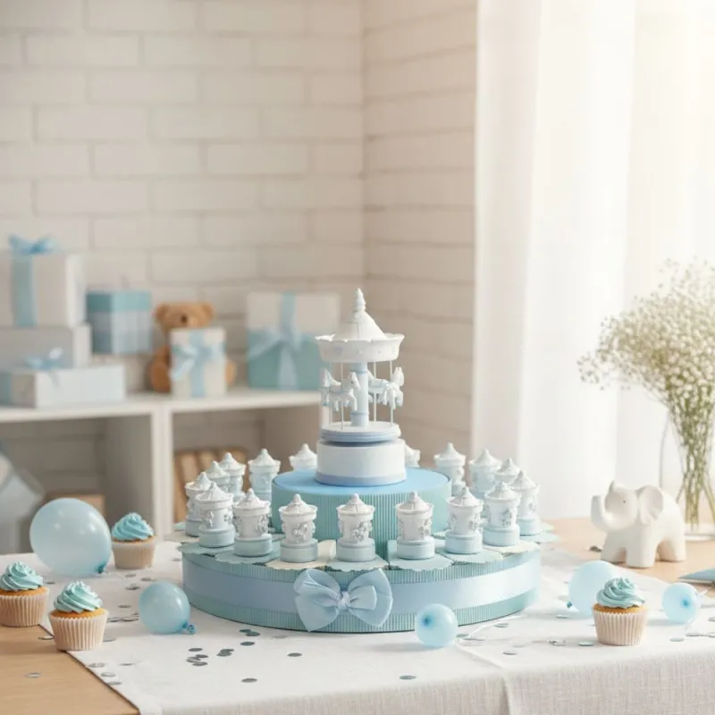 Torta Bomboniere Carillon Battesimo Nascita Azzurra Cavallini