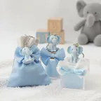 Elefantino Bimbo Portachiavi con particolari in azzurro e corona sulla testa Bomboniere Confezionate