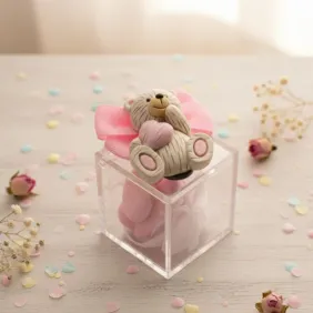 Magnete Bimba Orsetto con Cuore Bomboniere Con confetti Plexiglass