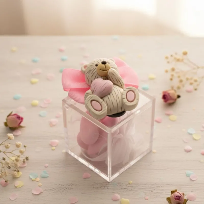 Magnete Bimba Orsetto con Cuore Bomboniere Con confetti Plexiglass