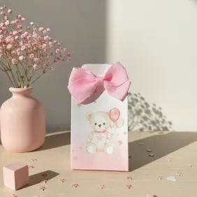 Astuccio porta confetti rosa orsetto + confetti e bigliettino