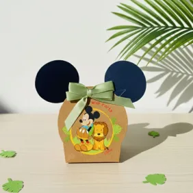 Astuccio porta confetti tema topolino wild con fiocco verde