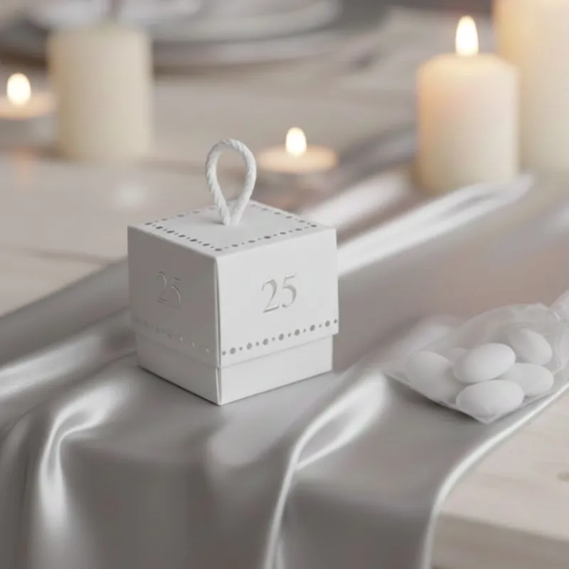 Scatolina con n°25 argento per Anniversario Matrimonio con Confetti