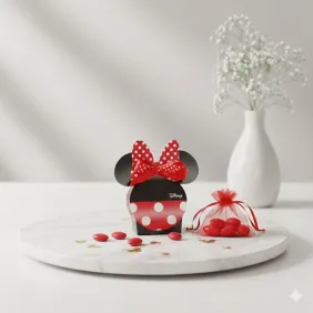 Bomboniere Compleanno Minnie Orecchie Astuccio Classic rosso e nero con Confetti