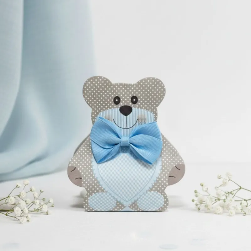 Portaconfetti Orsetto Pois Azzurro con Confetti e Biglietto