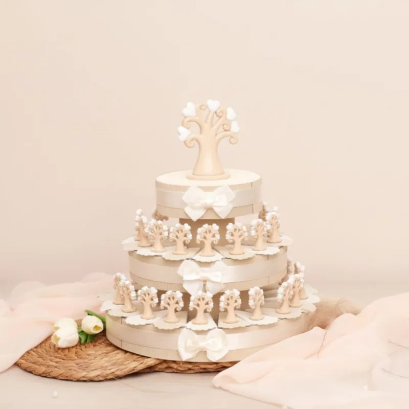 Torta con Albero della Vita Statuina Heart. Bomboniera albero della vita colori neutri