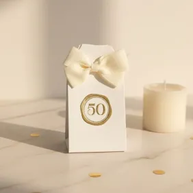 Tag portaconfetti con n°50 oro per Anniversario Matrimonio con Confetti