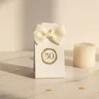 Tag portaconfetti con n°50 oro per Anniversario Matrimonio con Confetti
