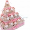 Bomboniere Nascita Battesimo Bimba Torta con 32 Sacchetti Bicolore Rosa